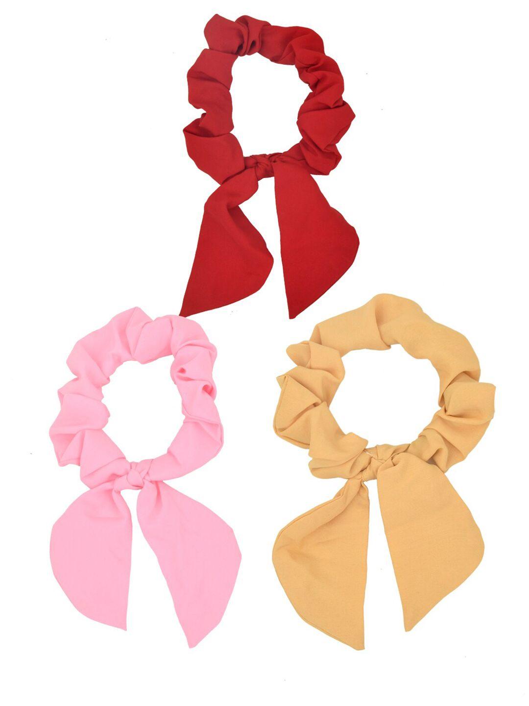 funkrafts girls set of 3 beige & red scrunchie scarf ponytail holders