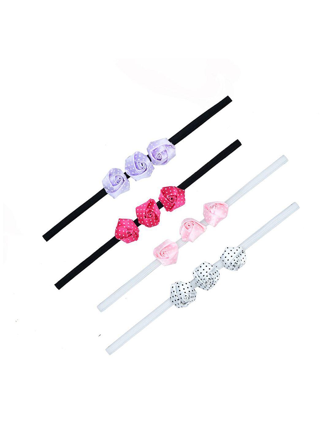 funkrafts girls set of 4 purple & pink floral embellished hairband