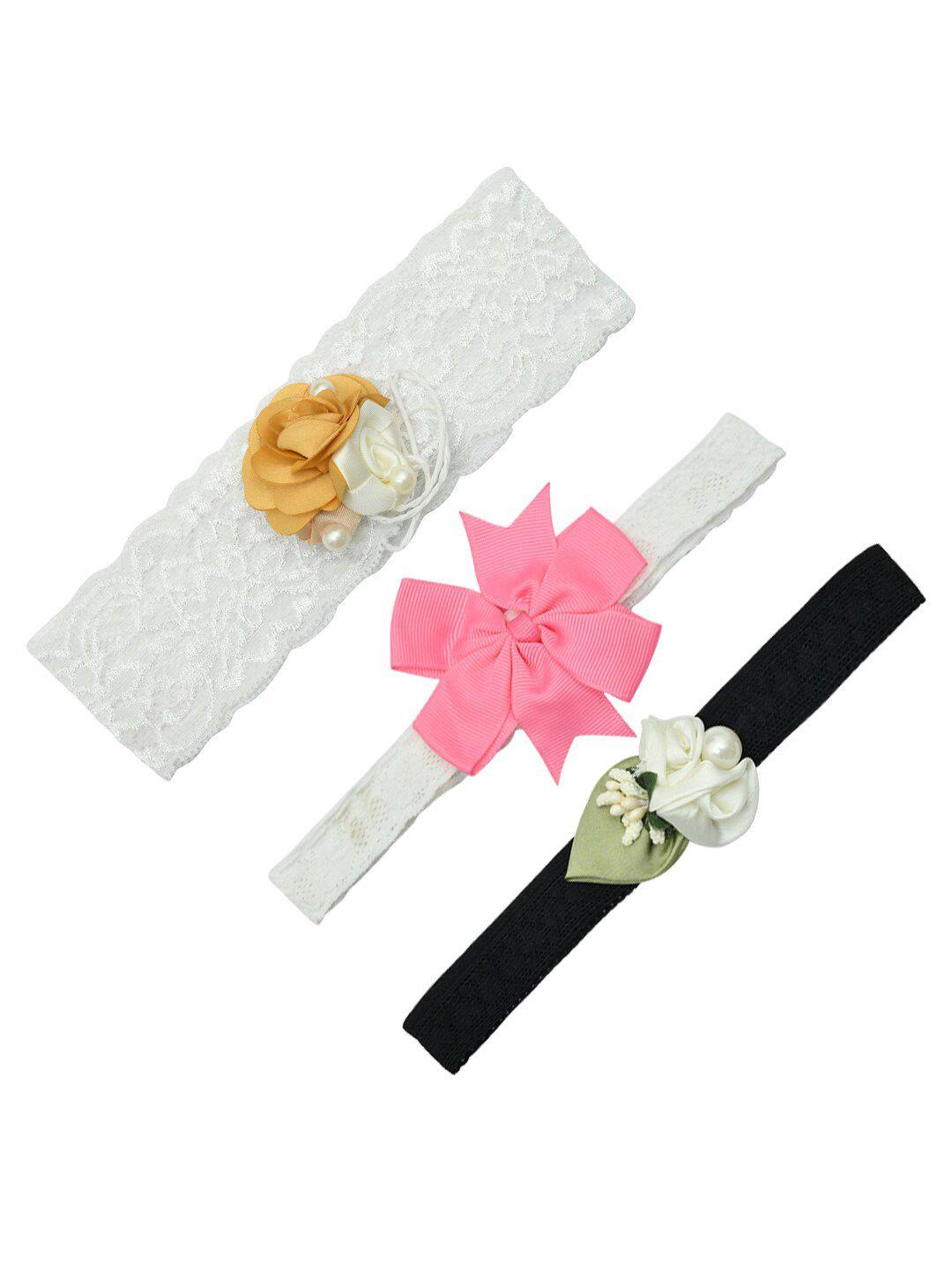 funkrafts girls white & black set of 3 embellished ponytail holders