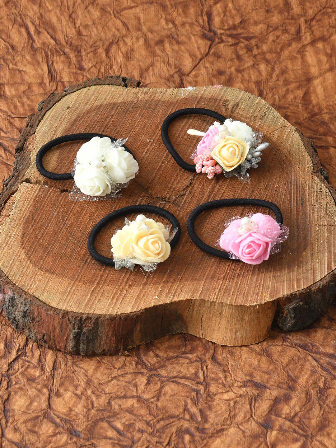 funkrafts girls white & pink set of 4 embellished ponytail holders