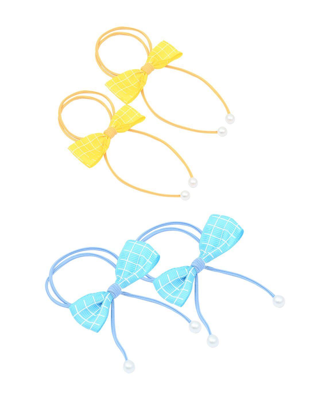 funkrafts girls yellow & blue set of 4 ponytail holders