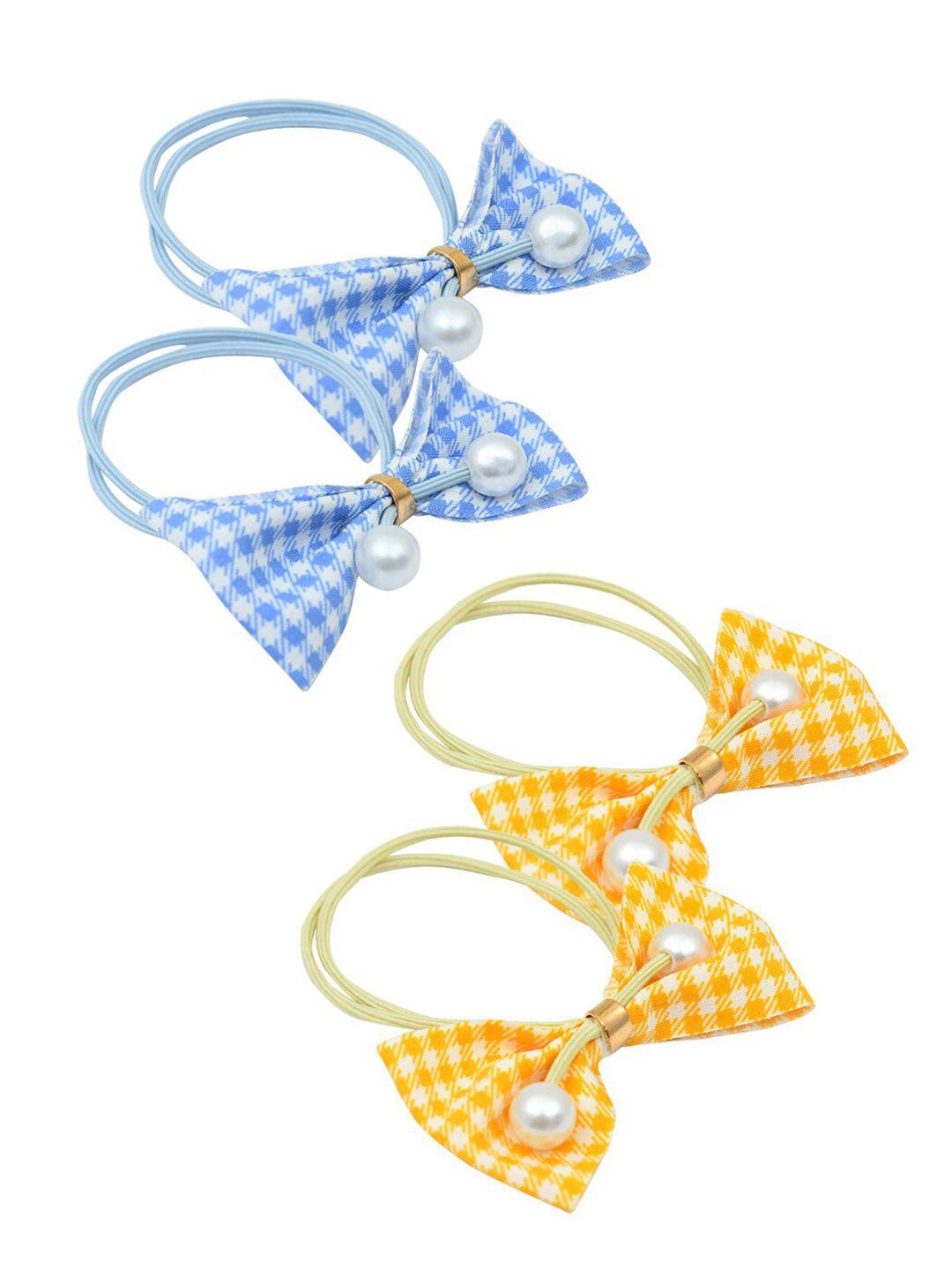 funkrafts girls yellow & blue set of 4 ponytail holders