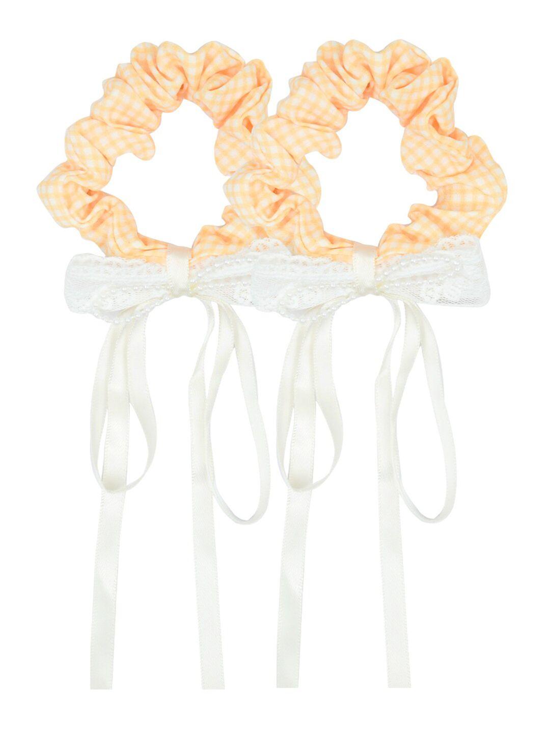 funkrafts girls yellow & white set of 2 lace ponytail holders