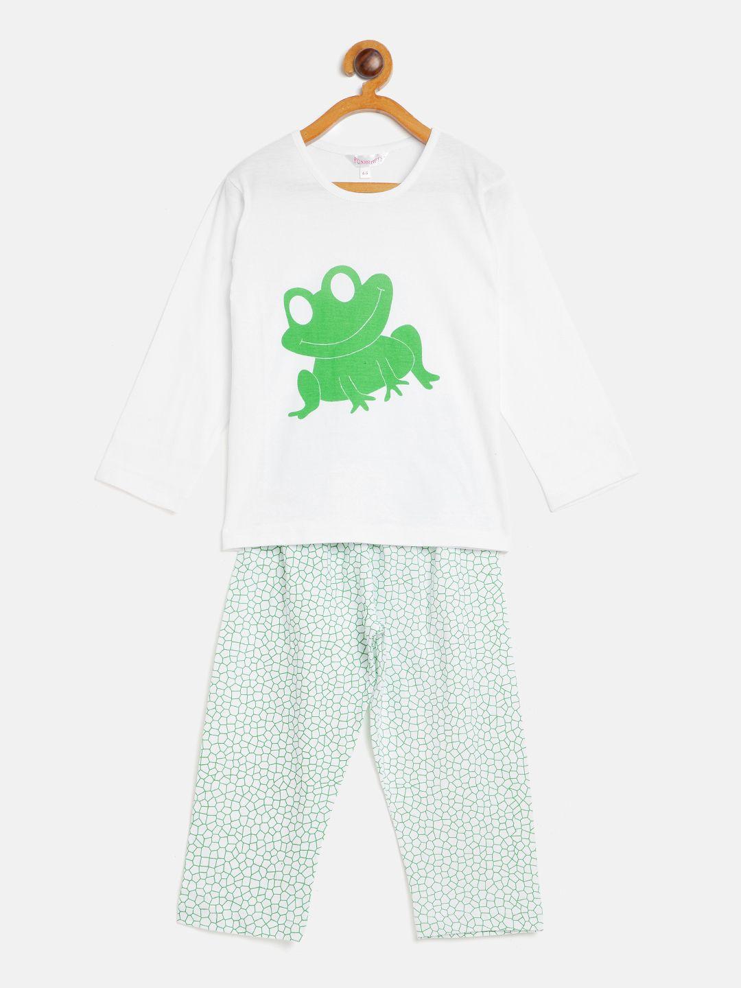 funkrafts kids white & green printed night suit
