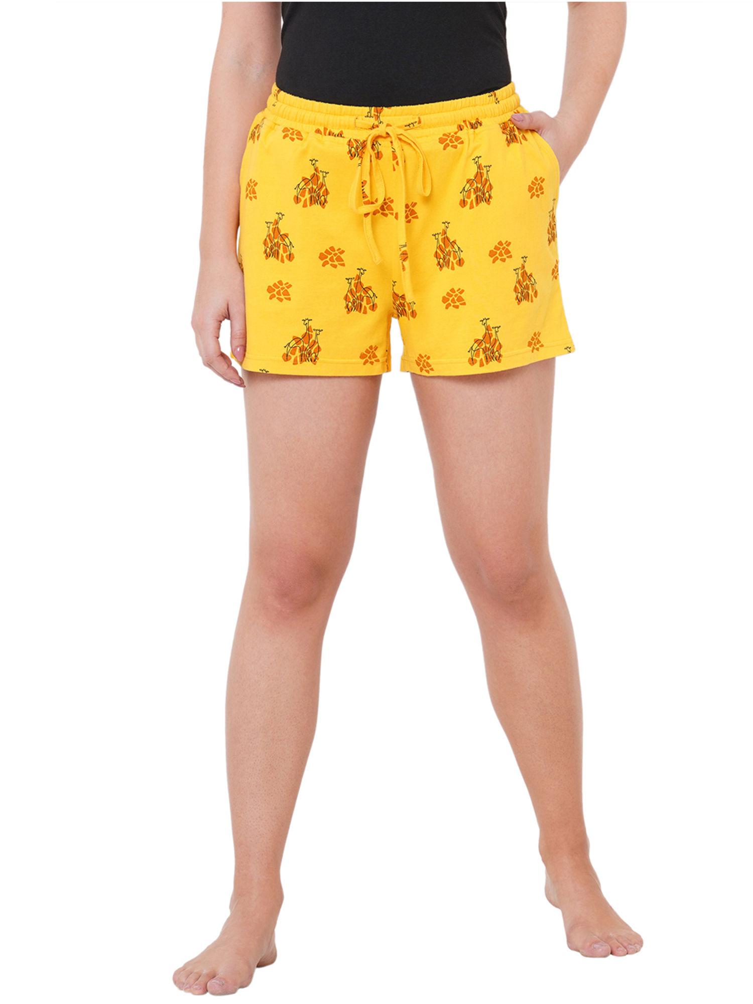 funky yellow giraffe print shorts - yellow