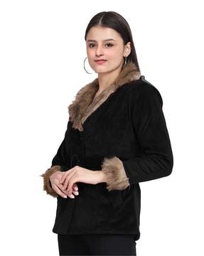 fur jacket with slide pockets & belt