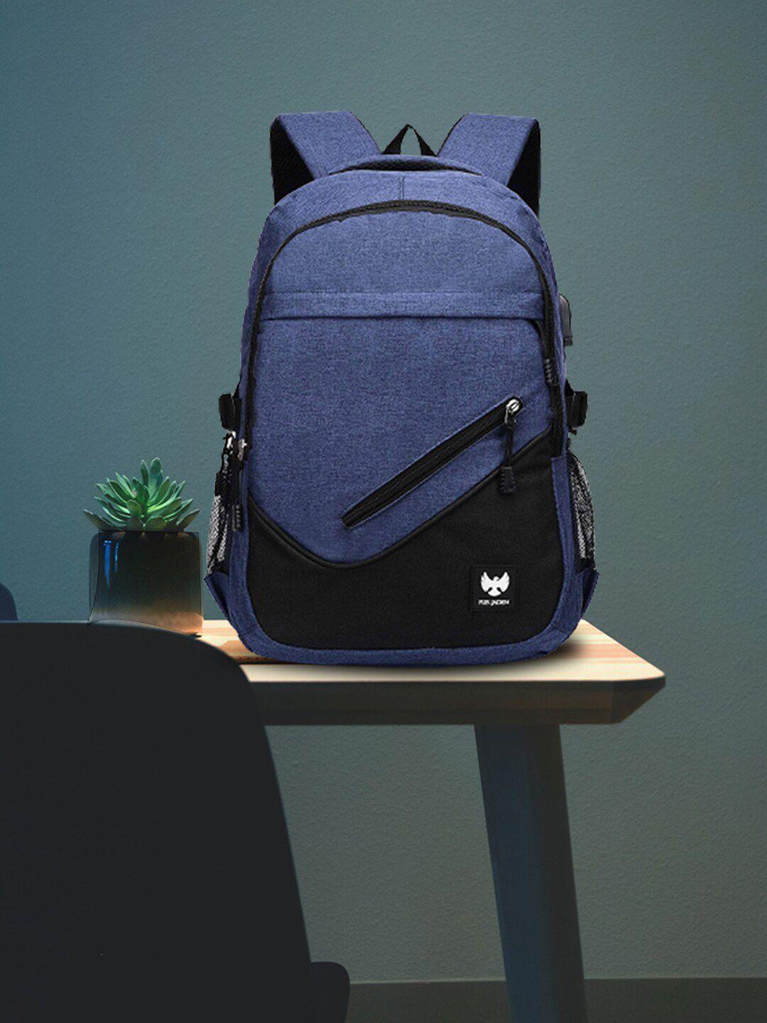 fur jaden unisex navy blue & black colourblocked backpack