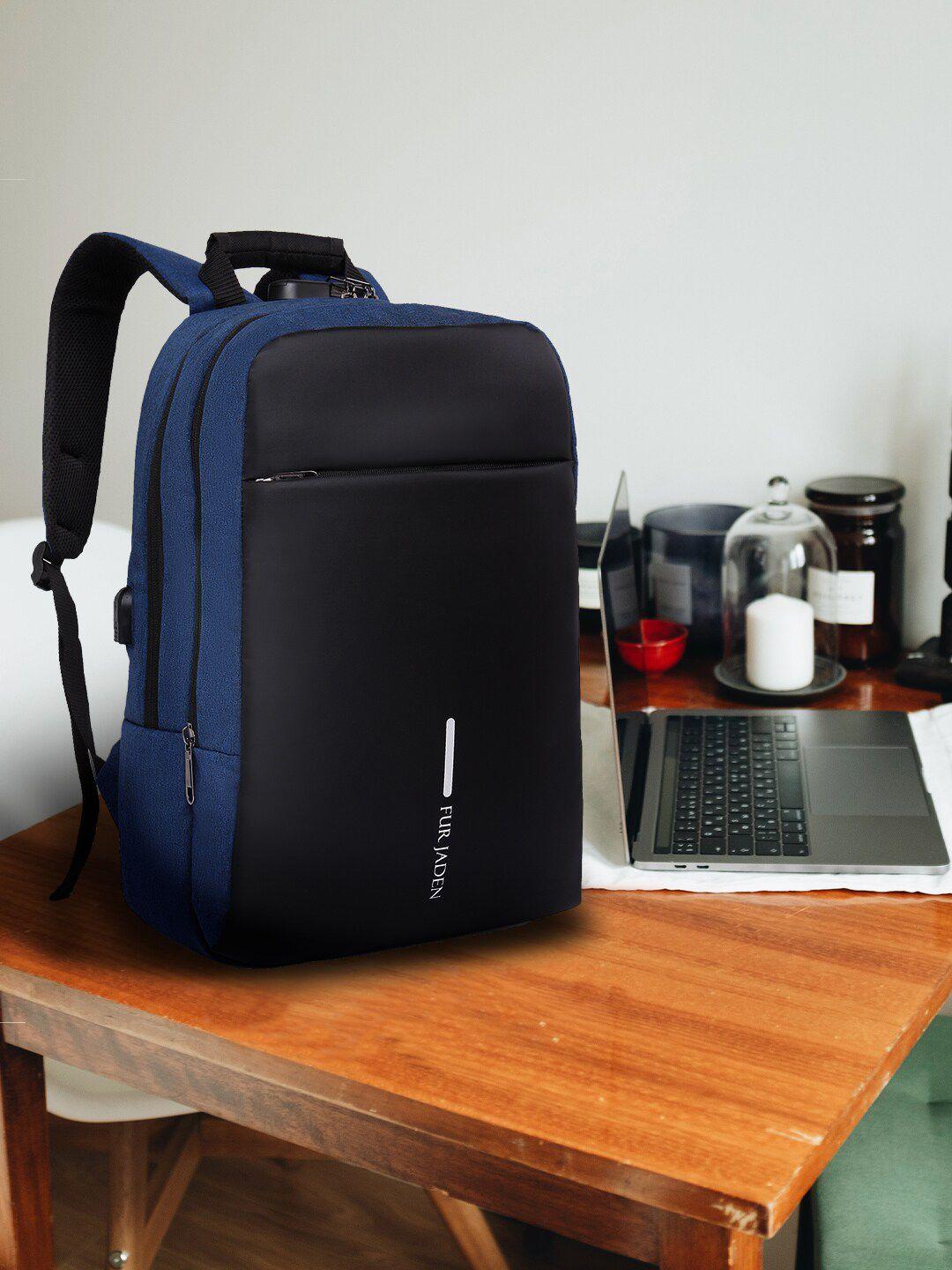 fur jaden unisex navy blue & black colourblocked backpack