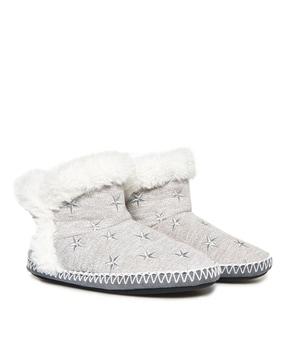 fur-lined slip-on slipper boots