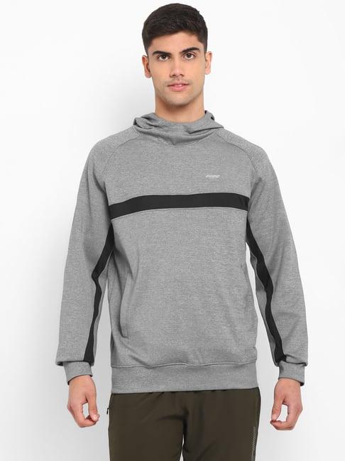 furo by red chief grey regular fit textured hooded sweatshirt