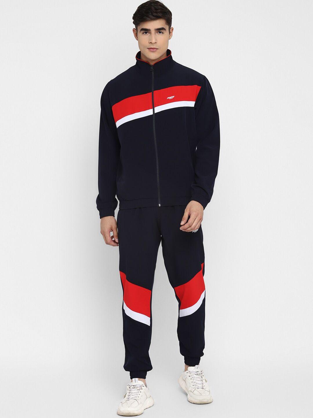 furo by red chief men navy blue & red colourblocked tracksuits