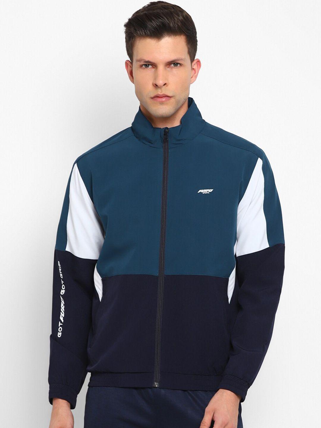 furo by red chief men navy blue white colourblocked sporty jacket