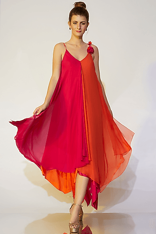 fuschia & orange asymmetrical gown
