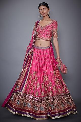 fuschia & purple embroidered lehenga set