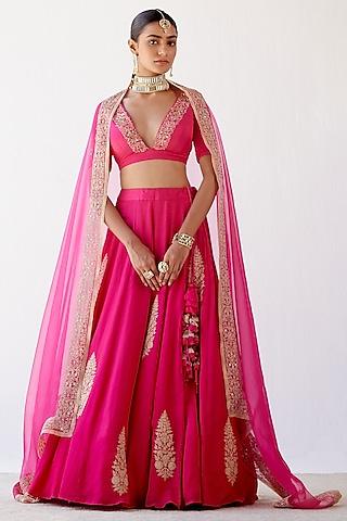 fuschia embroidered lehenga set