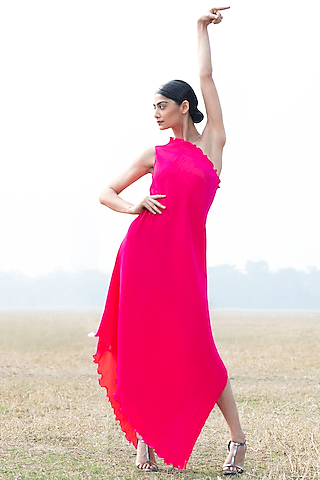 fuschia one shoulder dress