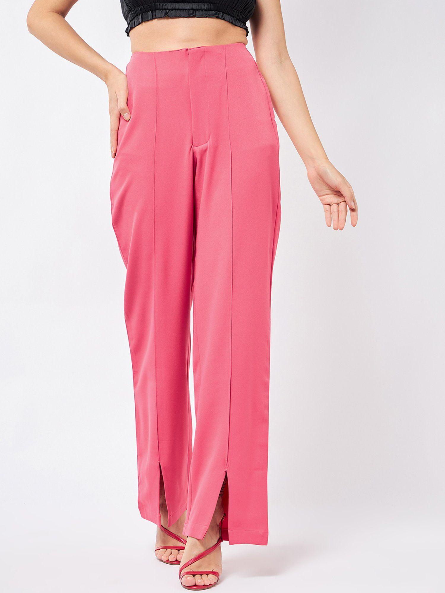 fuschia pink front slit trousers