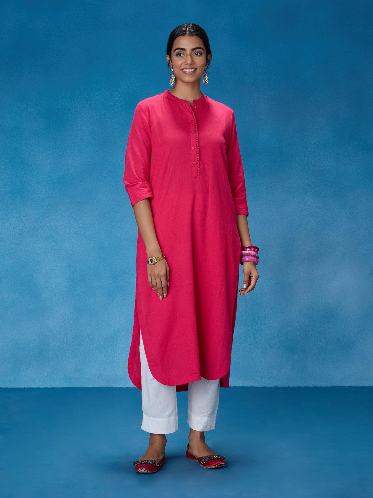 fuschia pink polka cotton flex kurta likkur172