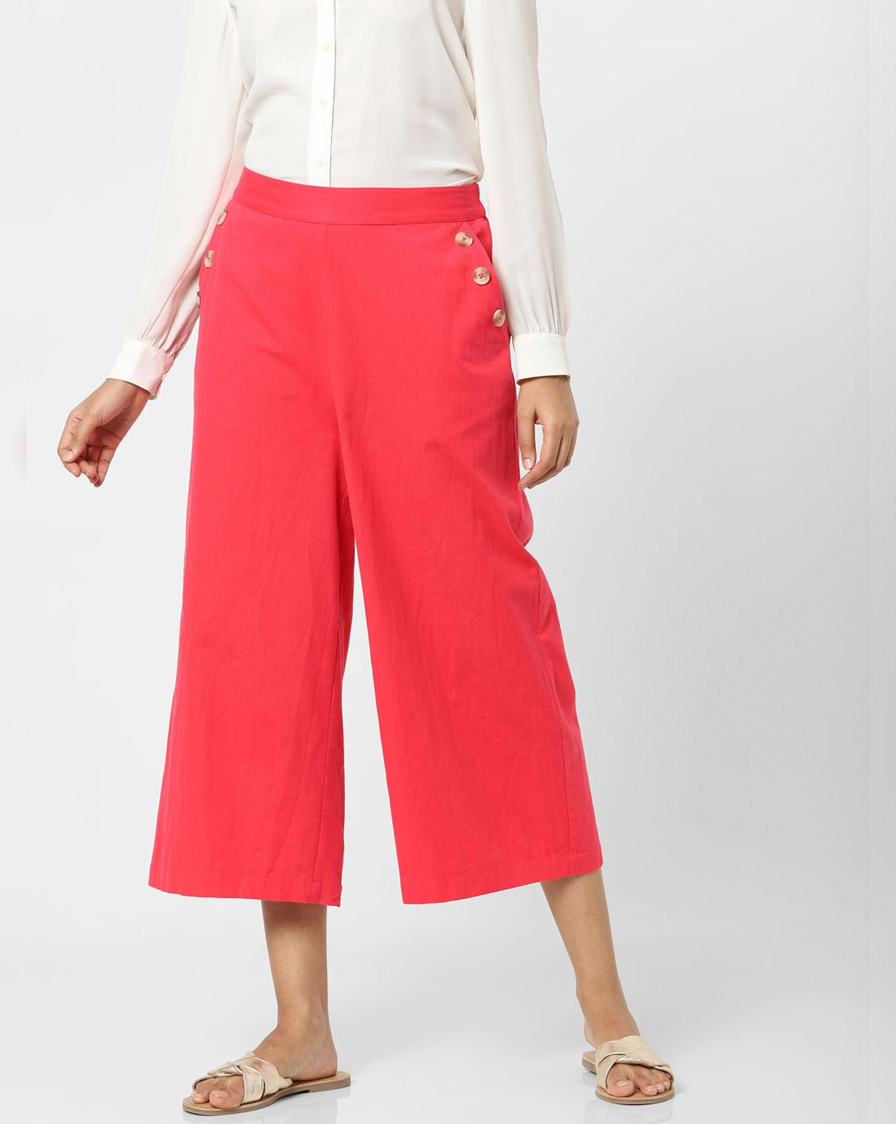 fuschia plain coloured trousers