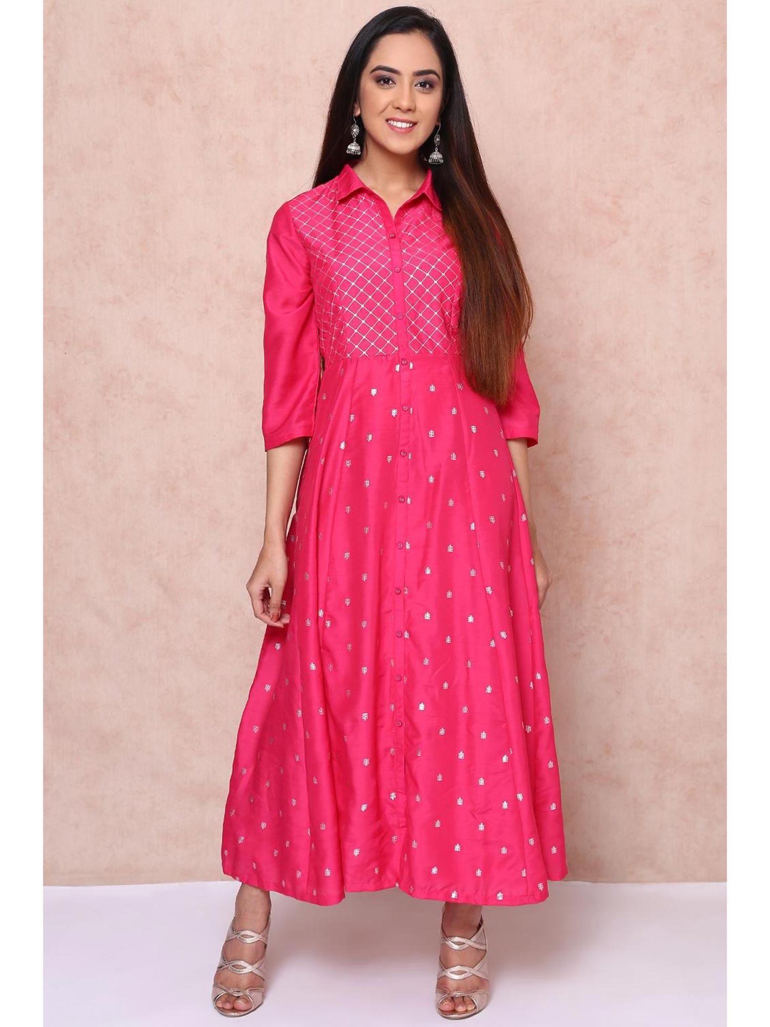 fuschia polyester kalidar dress