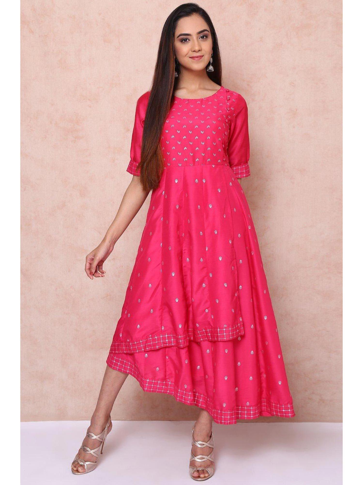 fuschia polyester kalidar dress