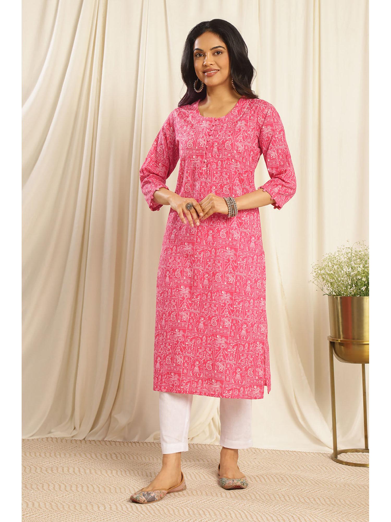 fusia pink printed kurta