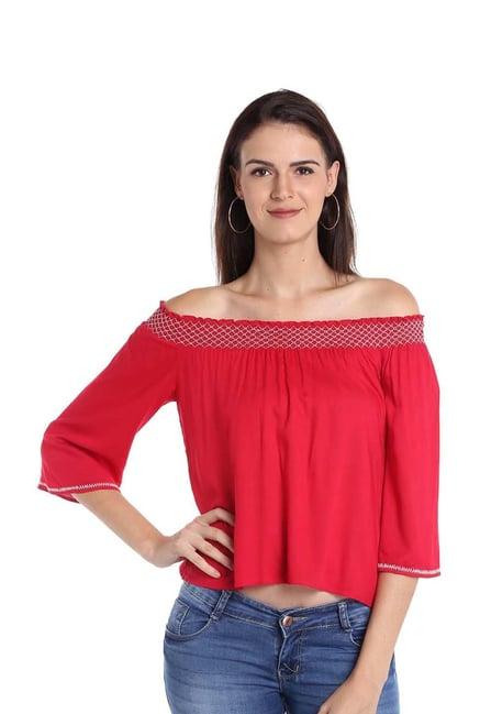 fusion beats coral embroidered top