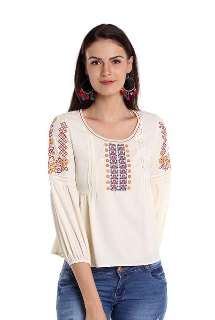 fusion beats cream embroidered top