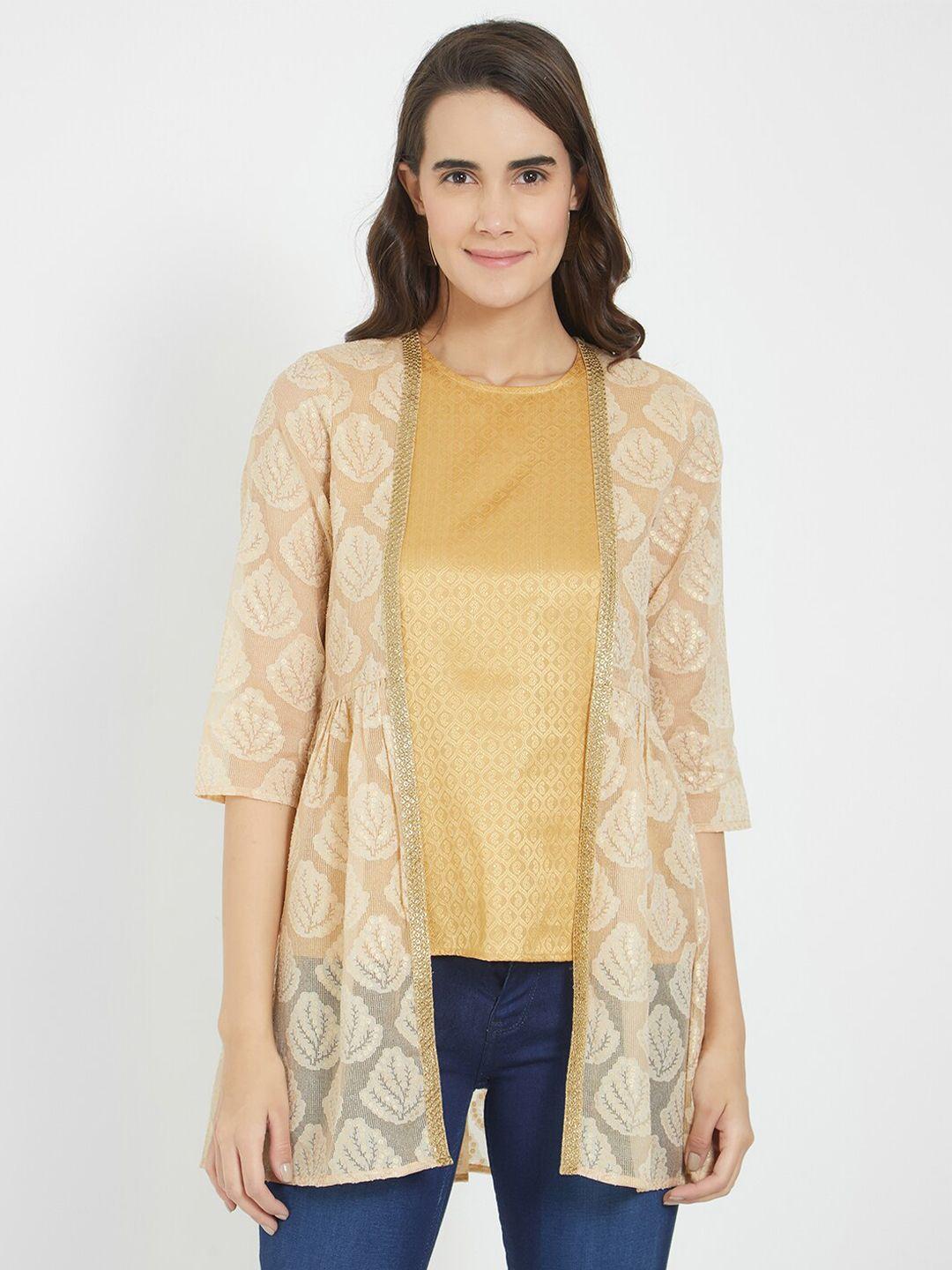 fusion-beats-gold-toned-&-beige-printed-tunic