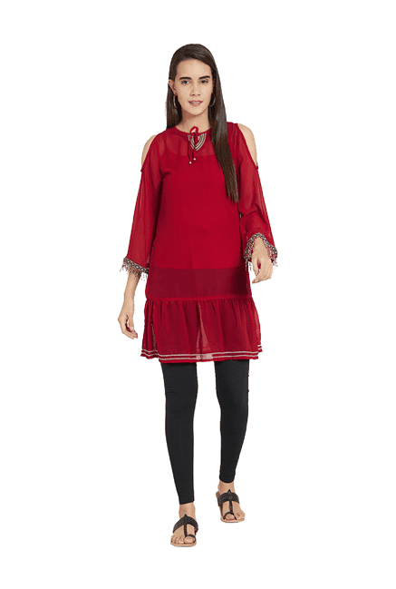 fusion beats red round neck tunic