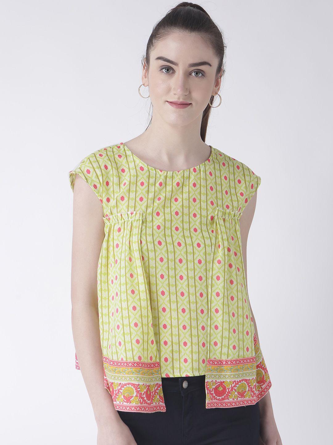 fusion beats women lime green printed top
