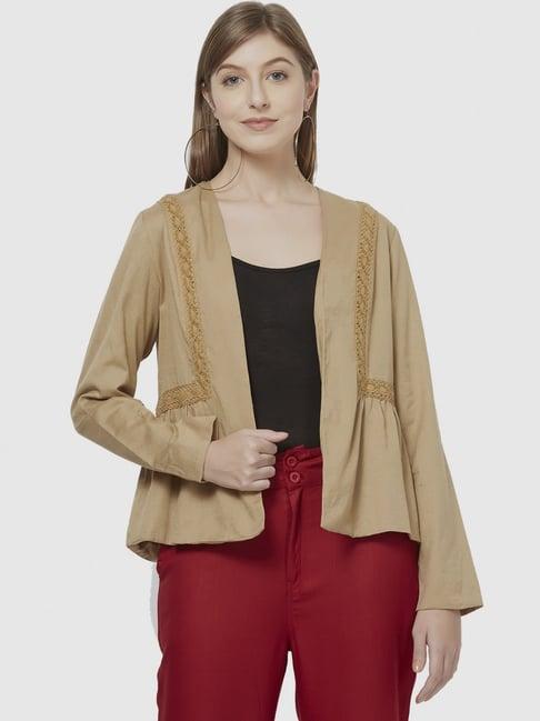 fusion beats beige cotton embroidered shrug