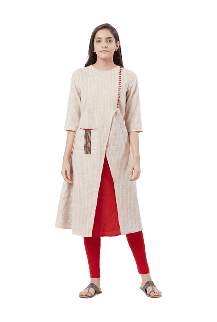 fusion beats beige printed kurta