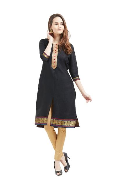 fusion beats black cotton kurta