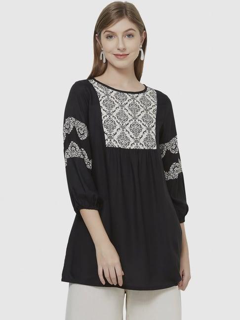 fusion beats black printed a line kurti