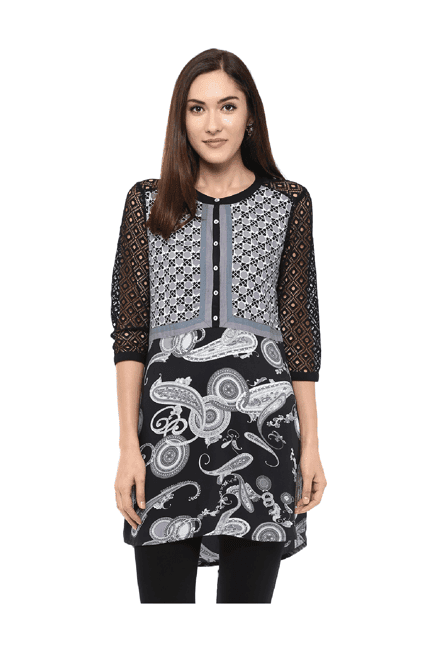 fusion beats black printed tunic