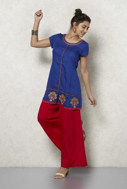 fusion beats blue embroidered tunic