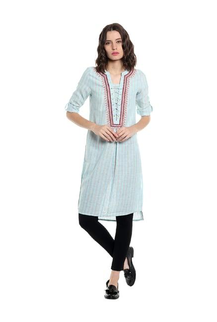 fusion beats blue striped kurta