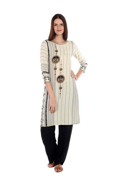 fusion beats cream printed kurti