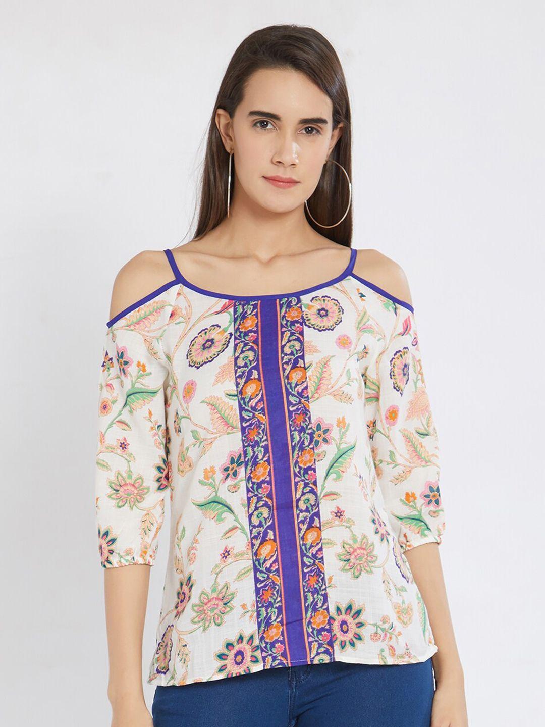 fusion beats floral print cold-shoulder regular top