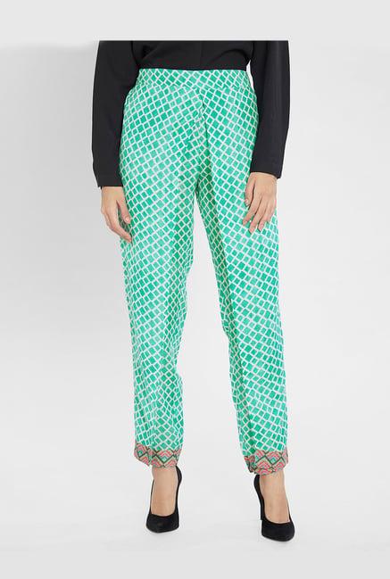 fusion beats green & white regular fit pants