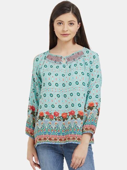 fusion beats green floral print top