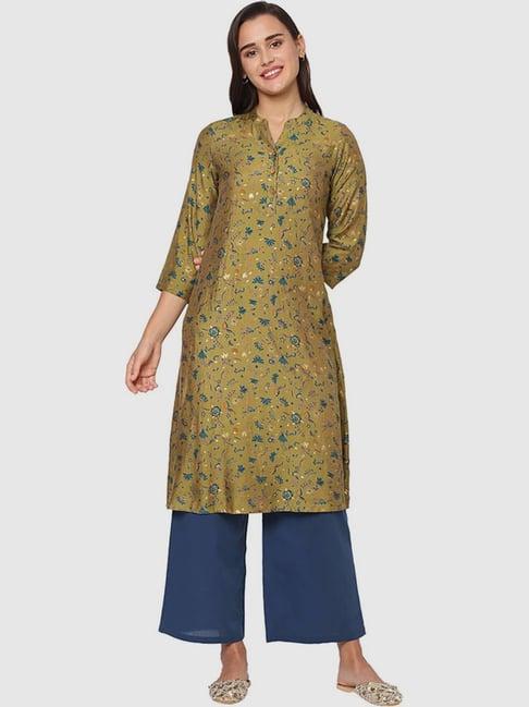 fusion beats green printed a line kurta