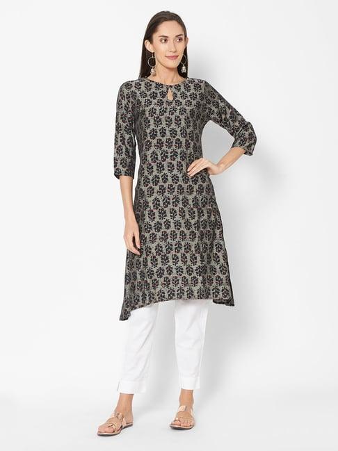 fusion beats grey printed kurta