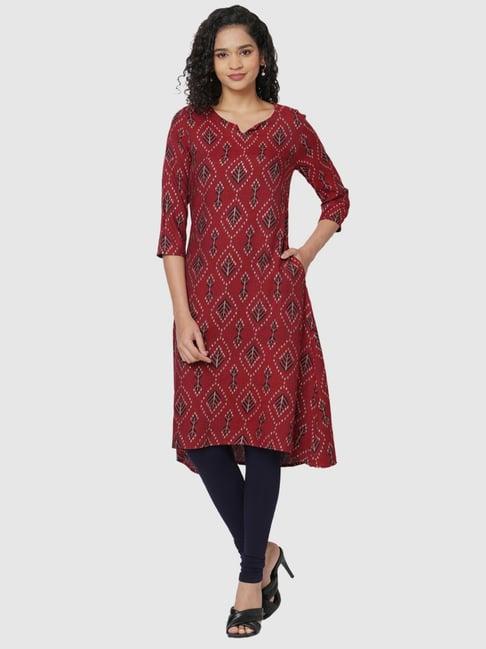 fusion beats maroon printed a line kurta