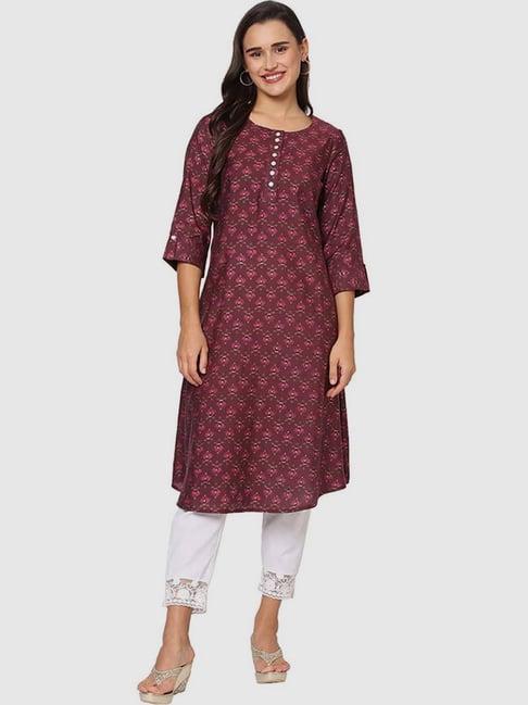 fusion beats maroon printed a line kurta