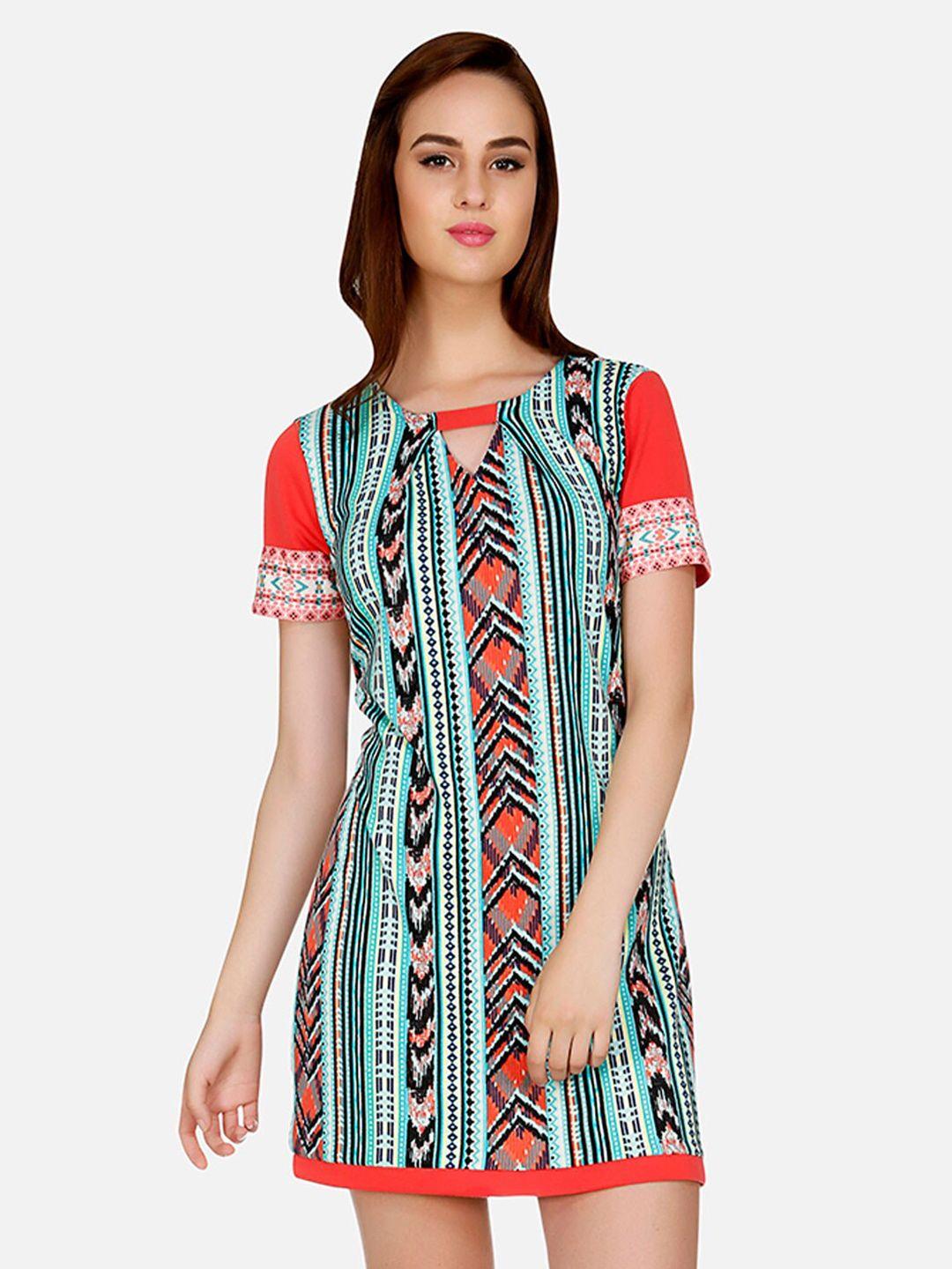 fusion beats multicoloured tribal keyhole neck a-line dress