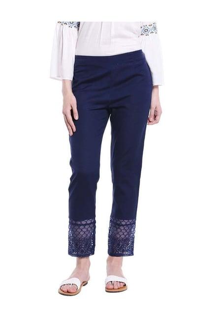 fusion beats navy cotton flat front trousers