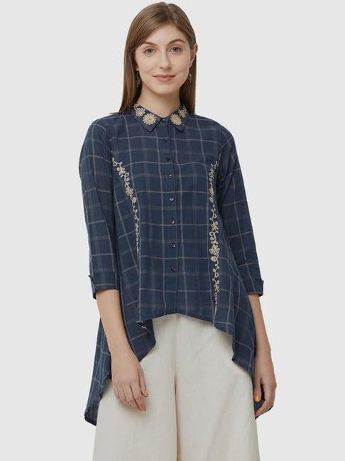 fusion beats navy embroidered tunic