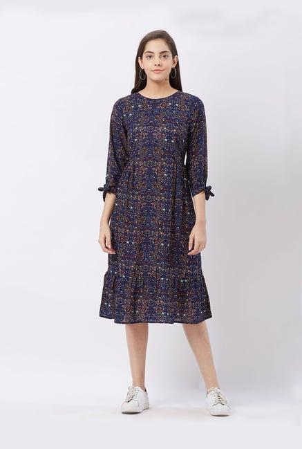 fusion beats navy printed kurta